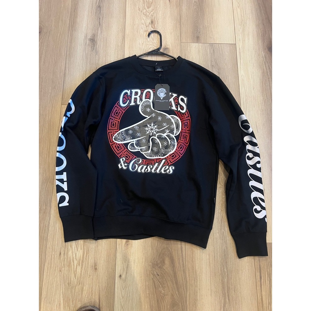 Crooks & Castles Men's XL Black Graphic Crewneck Sweatshirt Bandana Logo NWT